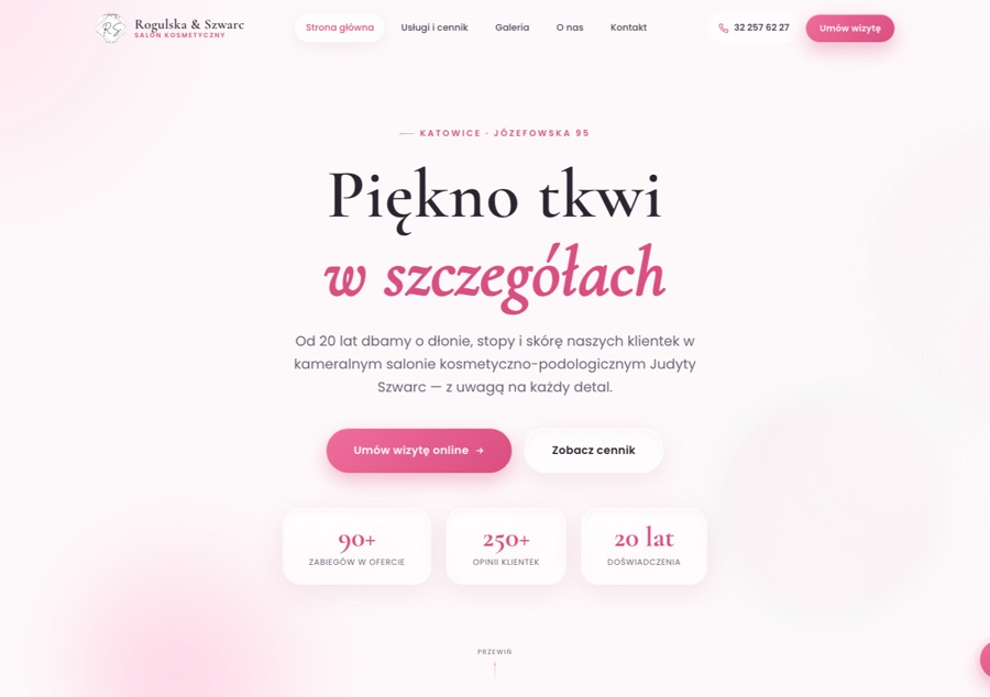 Rogulska & Szwarc — strona internetowa dla salonu kosmetycznego i podologicznego, realizacja MM10